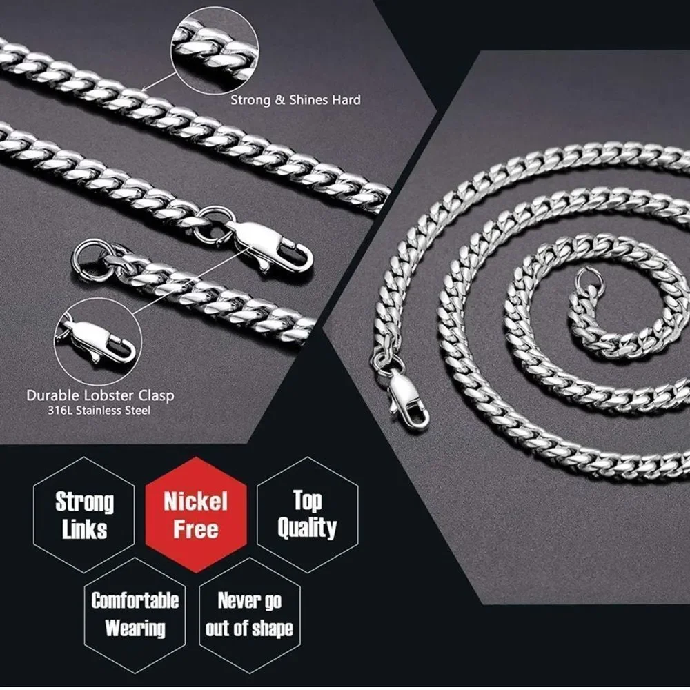 NWT Wool + Pepper Co. Stainless Steel Miami Cuban Link Chain